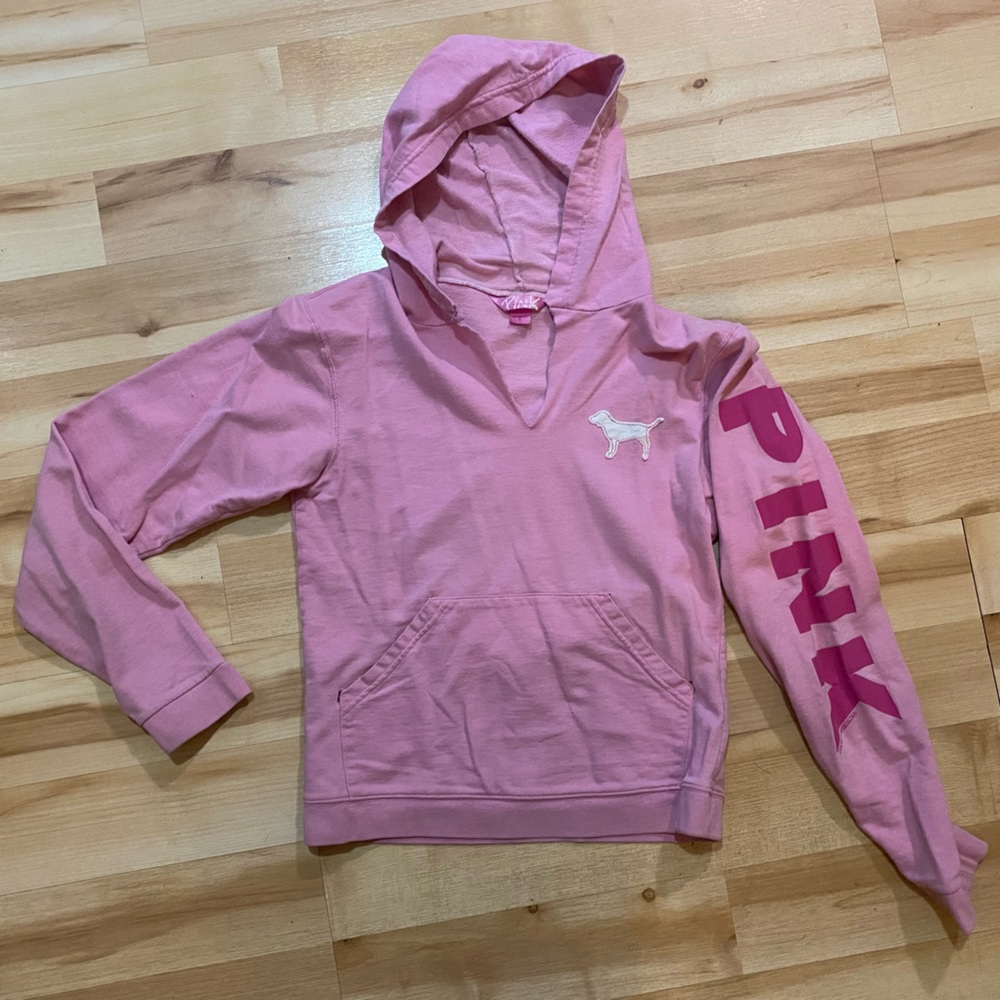 PINK Victoria Secret Hoodie Pullover Sweater W/PINK Dog Logo - Sz Small